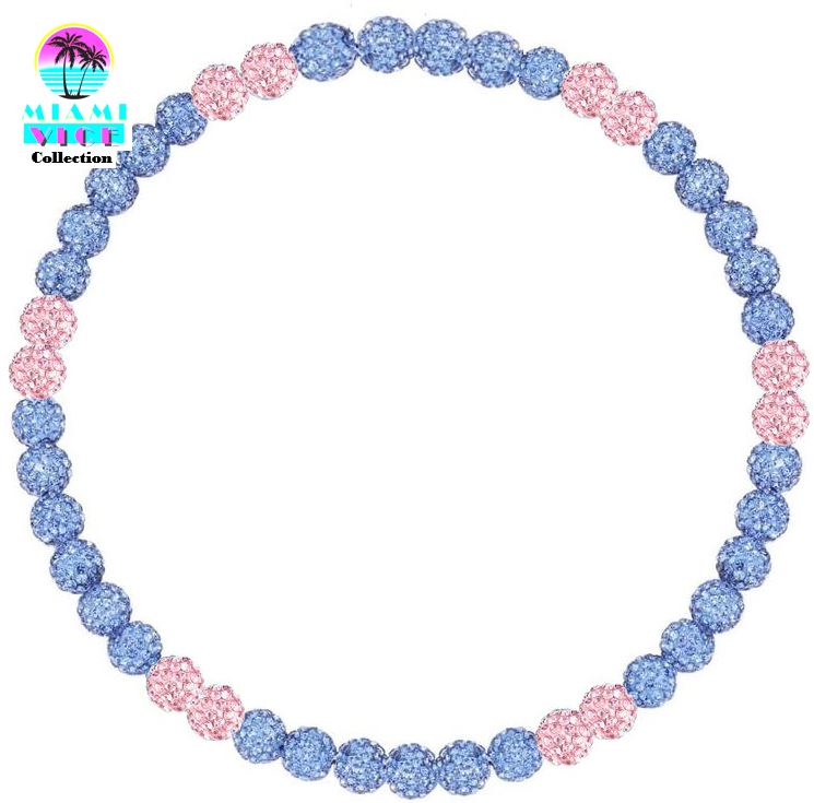 Iced Bling Disco Ball Rhinestone Crystal Bead Baseball Necklace Miami Vice Collection Pink Baby Blue
