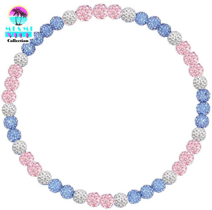 Iced Bling Disco Ball Rhinestone Crystal Bead Baseball Necklace Miami Vice Collection Pink Baby Blue II