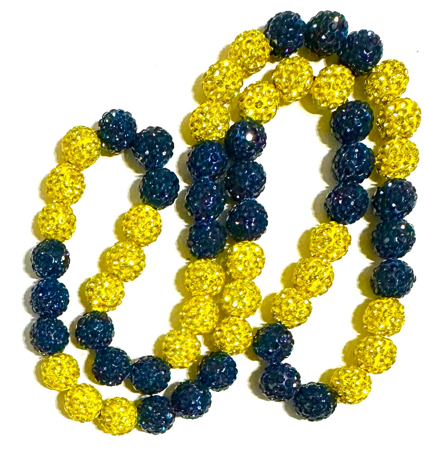 Iced Bling Disco Ball Rhinestone Crystal Bead Baseball Necklace Navy Blue Yellow