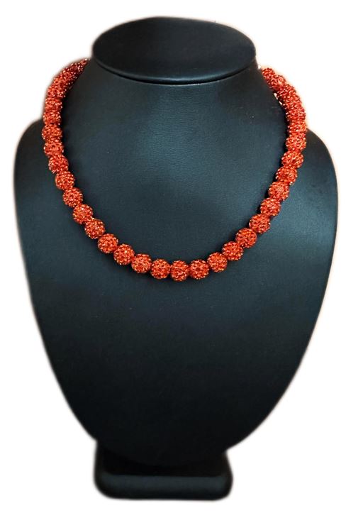 Iced Bling Disco Ball Rhinestone Pollyanna Crystal Bead Baseball Necklace Orange Crush