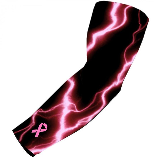 Sports Compression Arm Sleeve Pink Ribbon Cancer Awareness Lightning