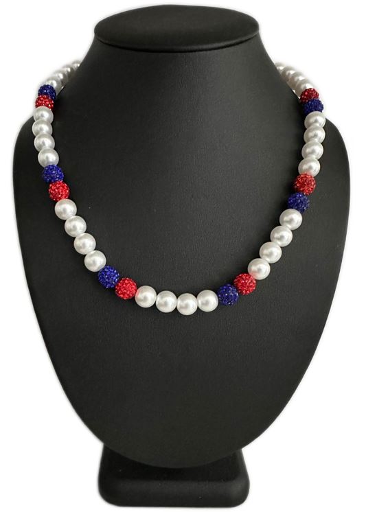 Iced Bling Disco Ball Rhinestone Crystal Bead Baseball Necklace Red Blue Pearl
