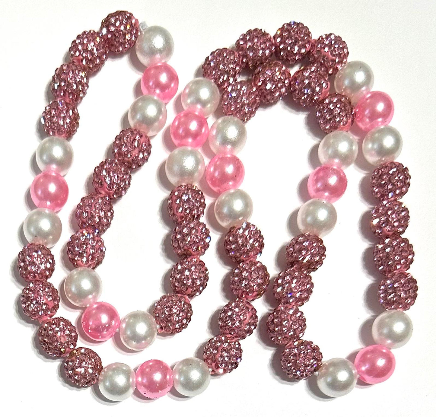 Iced Bling Disco Ball Rhinestone Crystal Bead Pearl Baseball Softball Necklace Pink Out
