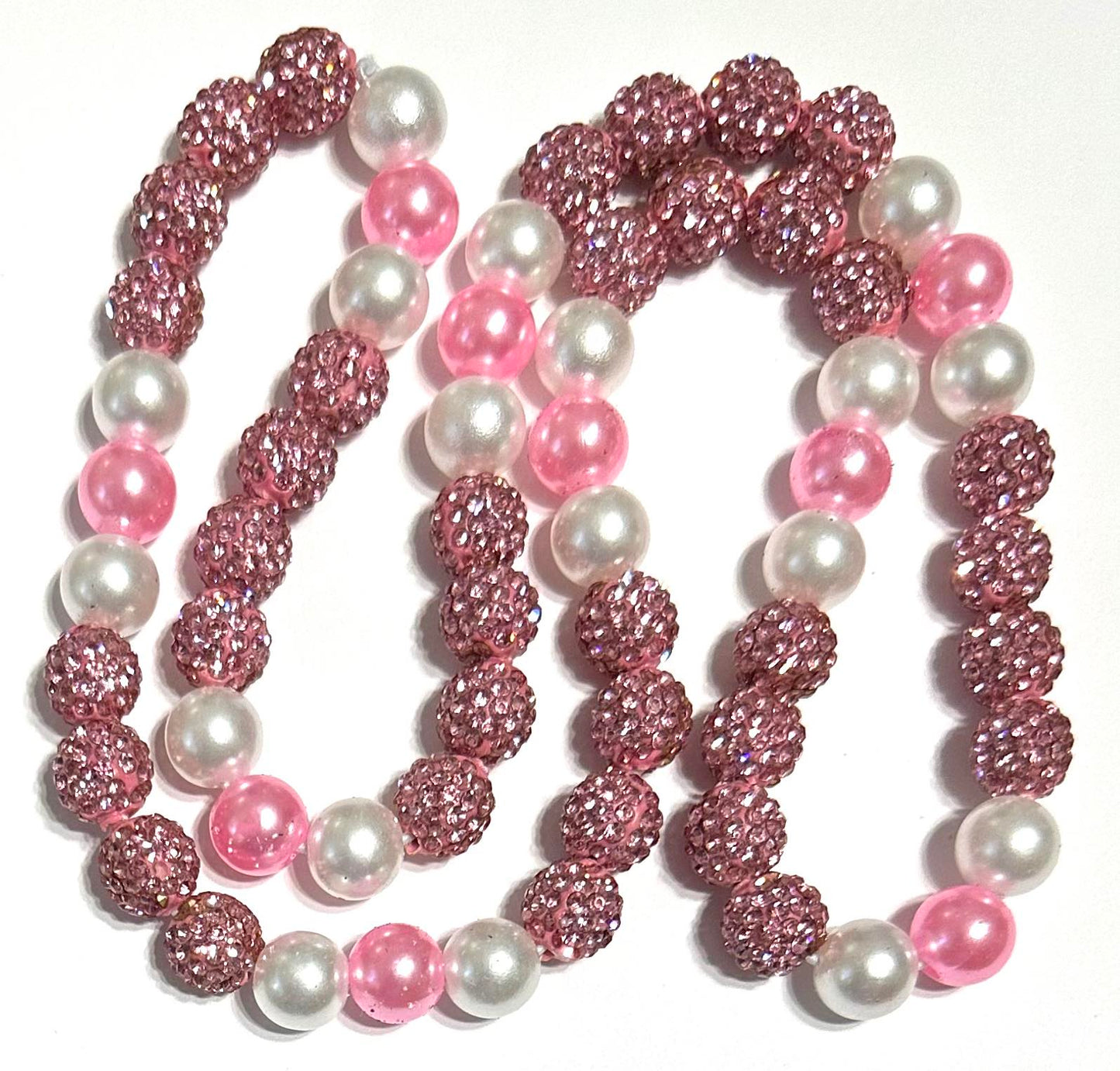 Iced Bling Disco Ball Rhinestone Crystal Bead Pearl Baseball Necklace Pink Out