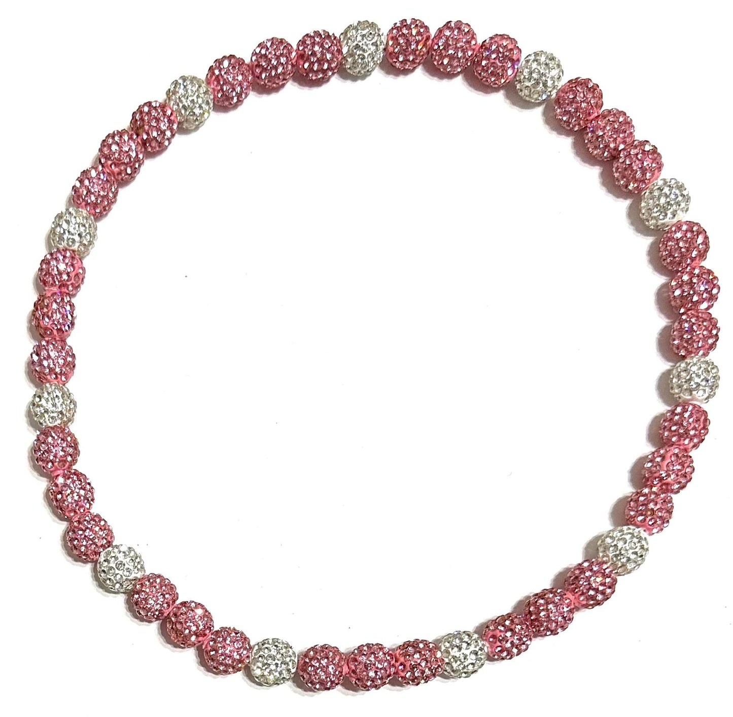 Iced Rhinestone Crystal Disco Ball Crystal Bead Baseball Softball Necklace Pink Ribbon Month