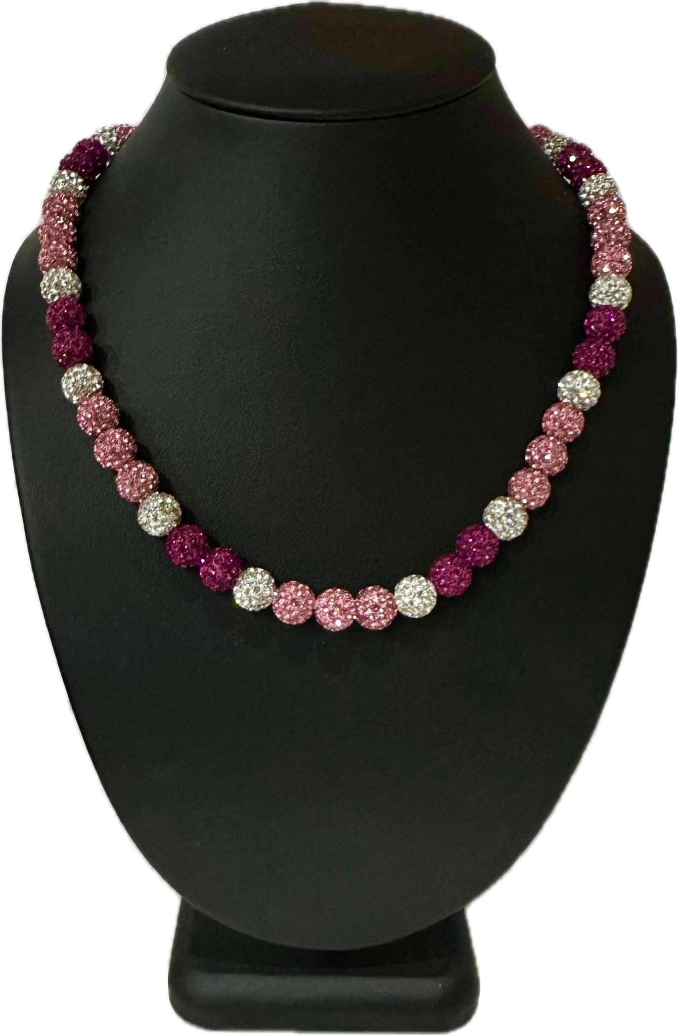 Iced Bling Disco Ball Rhinestone Crystal Bead Baseball Softball Necklace Hot Pink