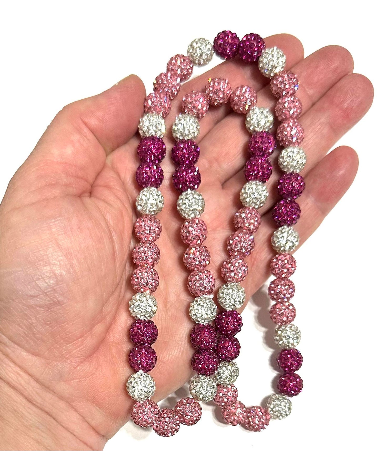 Iced Bling Disco Ball Rhinestone Crystal Bead Baseball Softball Necklace Hot Pink