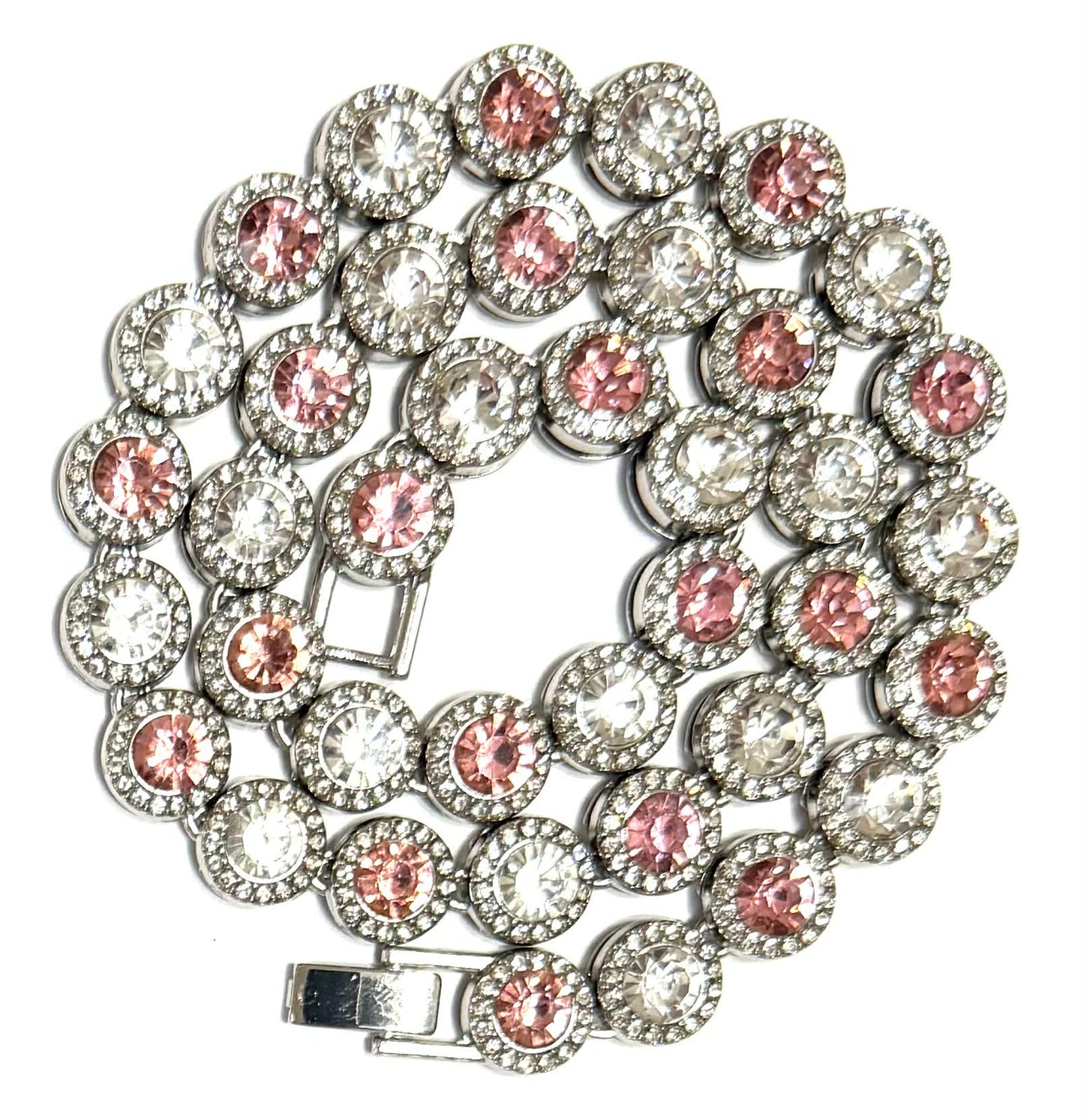Team Colors Collection Iced CZ Silver Cluster Baseball Player Chain Necklace Pink White