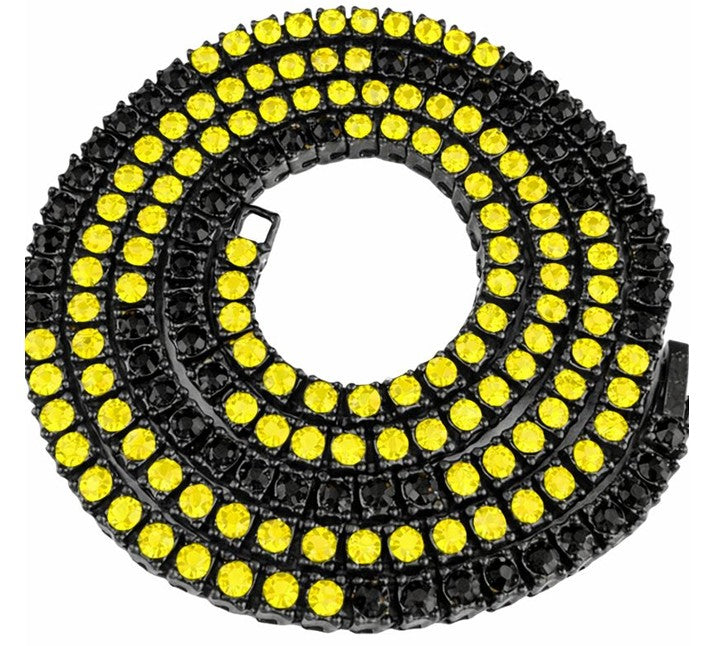 Team Colors Collection Iced CZ Baseball Player Chain Tennis Necklace Yellow Black