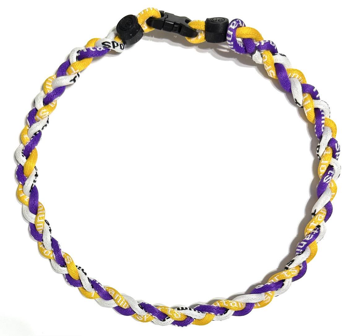 Baseball 3 Rope Braid Tornado Energy Necklace Purple Yellow White LSU