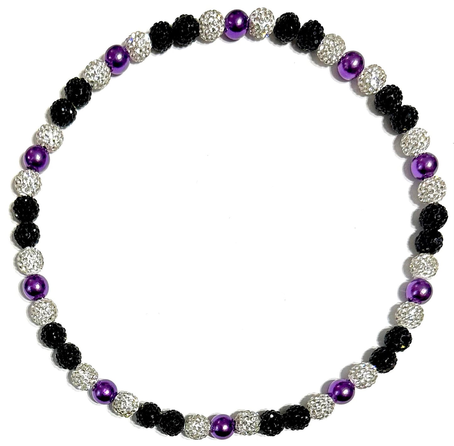 Iced Rhinestone Crystal Disco Ball Crystal Bead Baseball Necklace Purple Pearl Black White