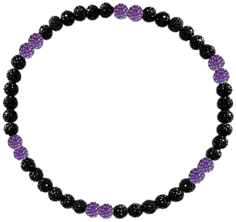 Iced Bling Disco Ball Rhinestone Crystal Bead Baseball Necklace Black Out Collection Purple