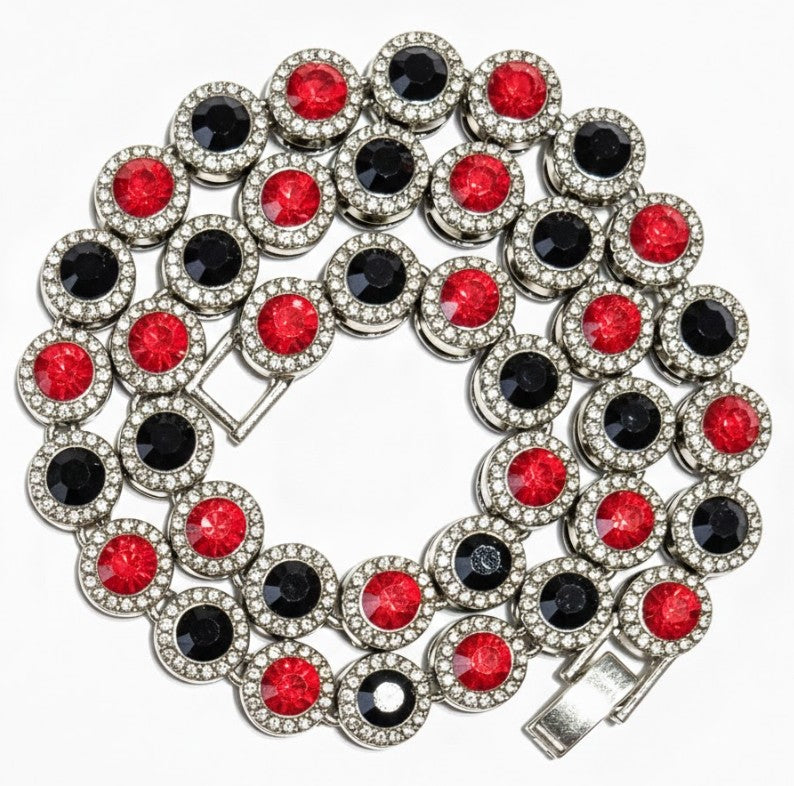 Team Colors Collection Iced CZ Silver Cluster Baseball Player Chain Necklace Black Red