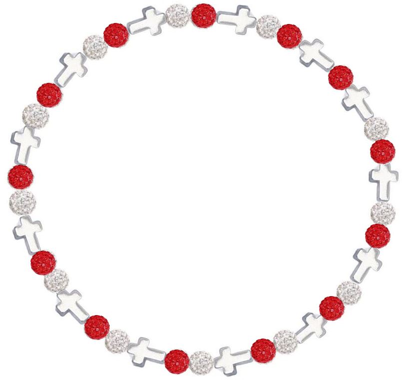 Iced Bling Disco Ball Rhinestone Crystal Bead Baseball Necklace Prayer Collection Red Crystal White with Silver Crosses