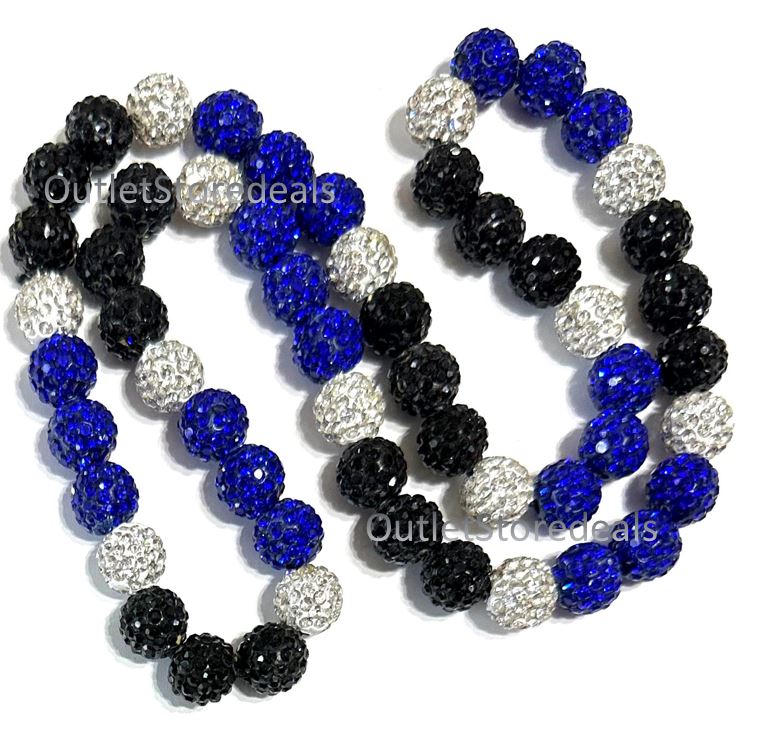 Iced Bling Disco Ball Rhinestone Pollyanna Crystal Bead Baseball Necklace Royal Black