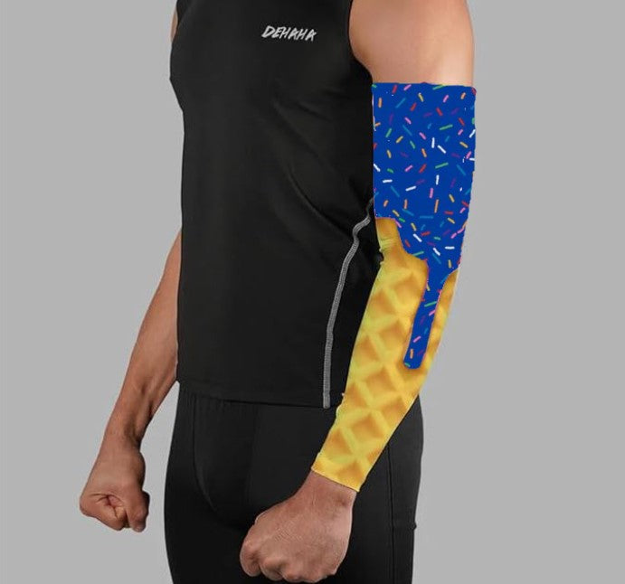 Baseball Sports Compression Arm Sleeve Royal Blue Ice Cream Cone Sprinkles