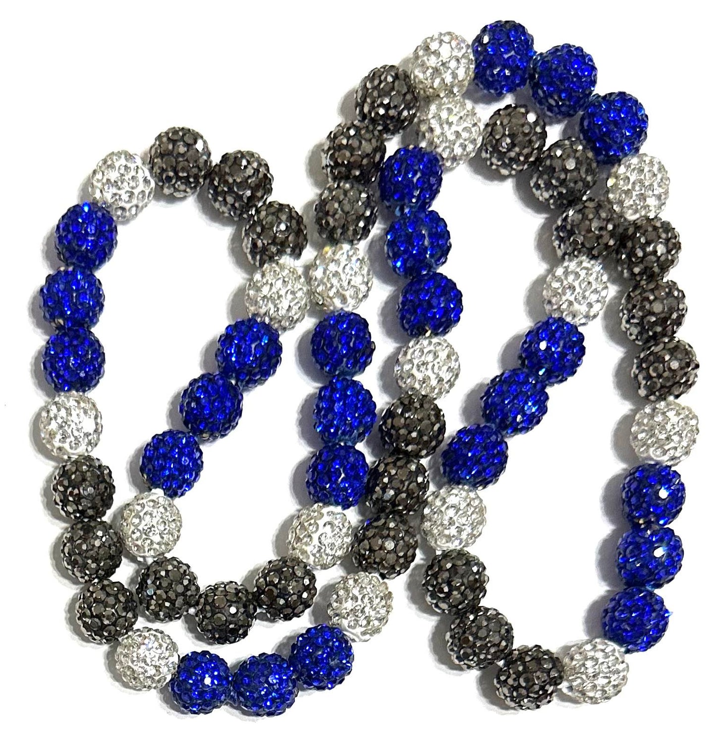 Iced Bling Disco Ball Rhinestone Crystal Bead Baseball Necklace Royal Blue Silver