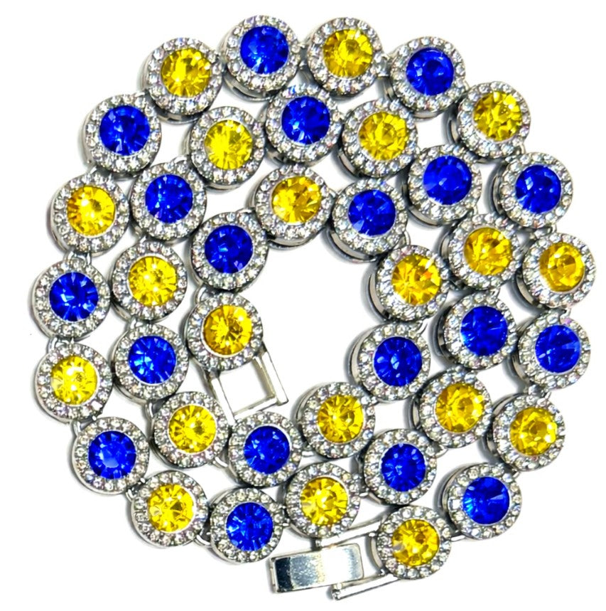 Team Colors Collection Iced CZ Silver Cluster Baseball Player Chain Necklace Royal Blue Yellow