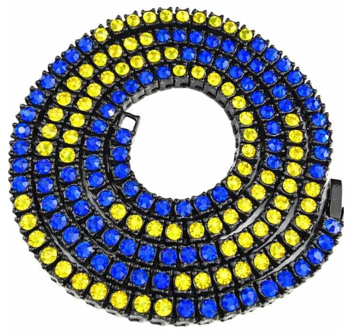 Team Colors Collection Iced CZ Baseball Player Chain Tennis Necklace Blue Yellow