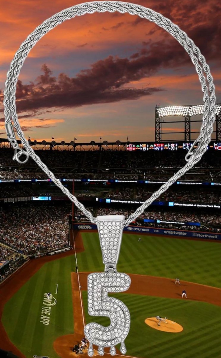 Silver Plated Iced CZ Baseball Number Pendant Necklace #5