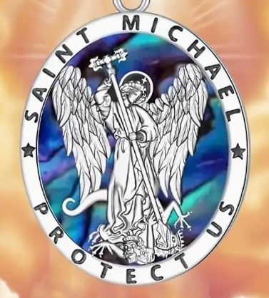 Iced Bling Disco Ball Rhinestone Pollyanna Beaded Baseball Drip Necklace + Silver Saint Michael "Protect Us" Pendant
