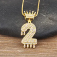 14K Gold Plated Iced CZ Baseball Number Pendant Necklace Crown #2