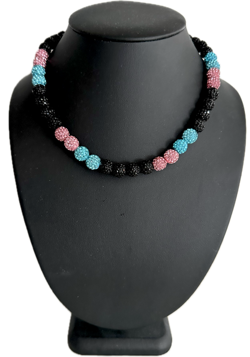 Iced Bling Disco Ball Rhinestone Crystal Bead Baseball Necklace Miami Vice Black Pink Blue