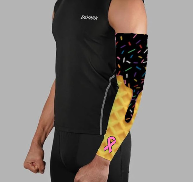 Baseball Sports Compression Arm Sleeve Pink Ribbon Cancer Awareness Black Ice Cream Cone Drip
