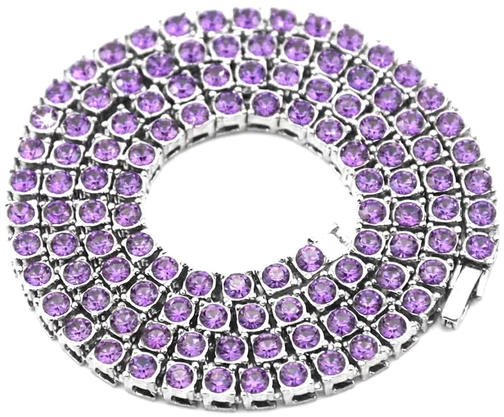 Team Colors Collection Iced CZ Baseball Player Chain Tennis Necklace Purple