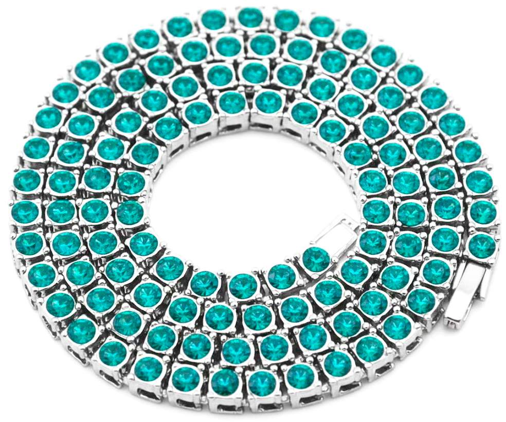 Team Colors Collection Iced CZ Baseball Player Chain Tennis Necklace Teal