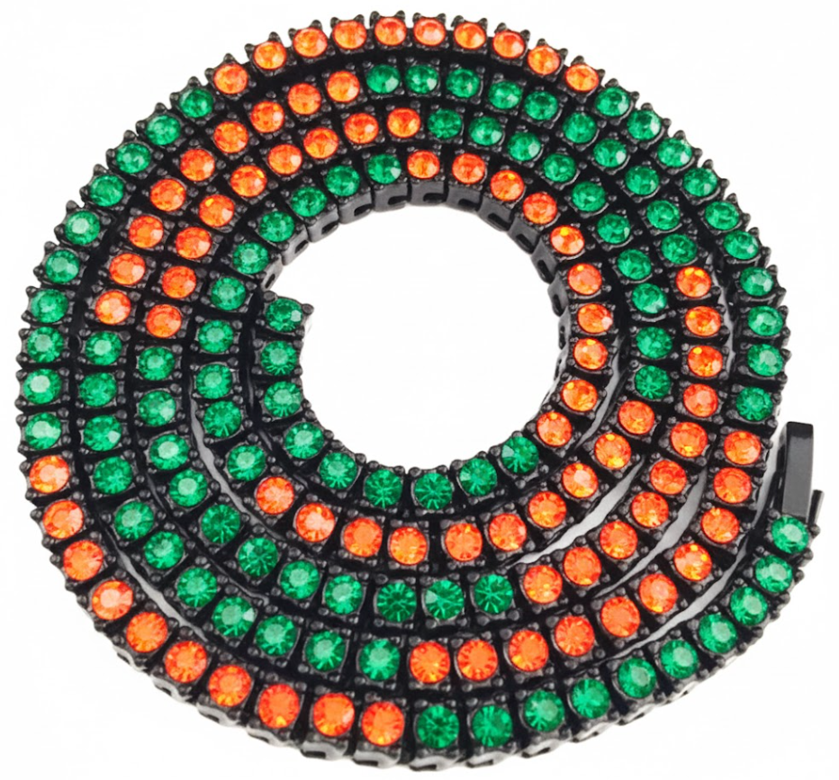 Team Colors Collection Iced CZ Baseball Player Chain Tennis Necklace Green Orange