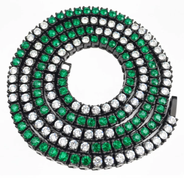 Team Colors Collection Iced CZ Baseball Player Chain Tennis Necklace Green White