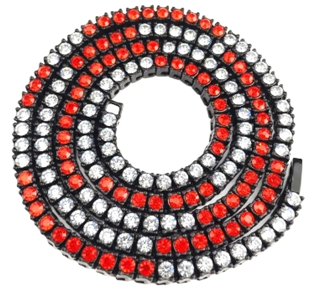 Team Colors Collection Iced CZ Baseball Player Chain Tennis Necklace Red White