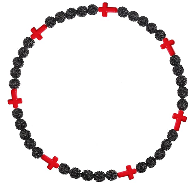 Iced Bling Disco Ball Rhinestone Bead Baseball Necklace Prayer Cross Collection Black Red