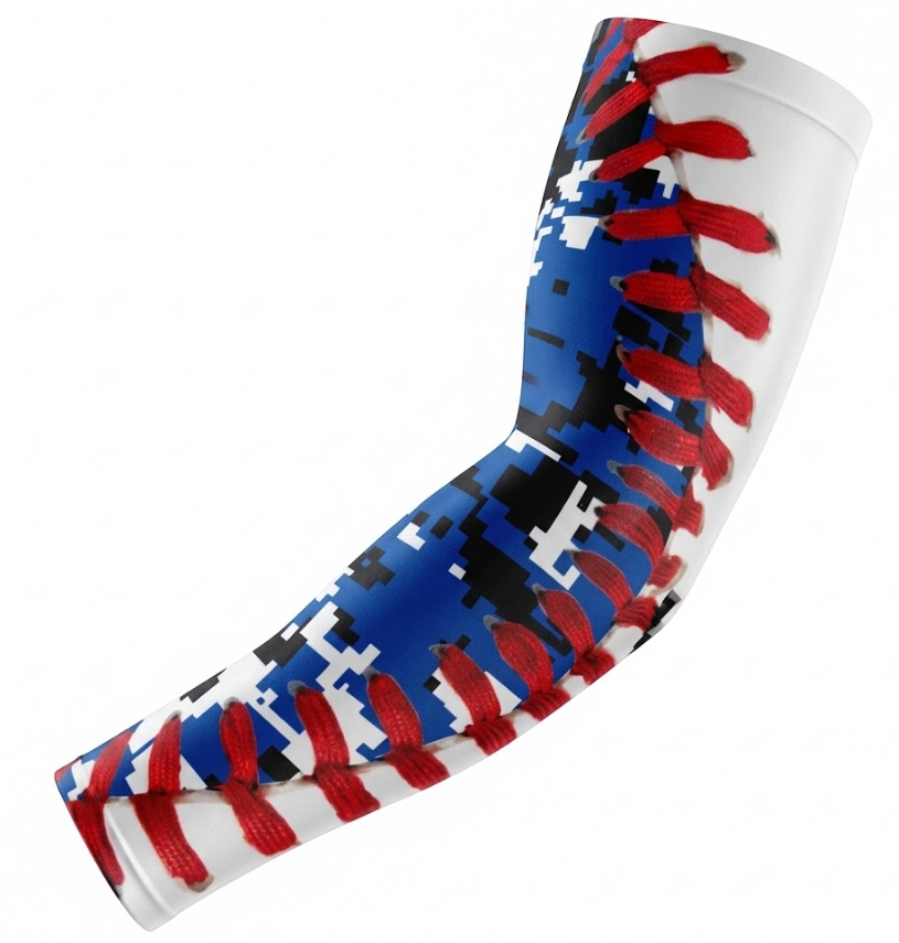 Sports Compression Arm Sleeve Blue Digital Camo Baseball Stitch