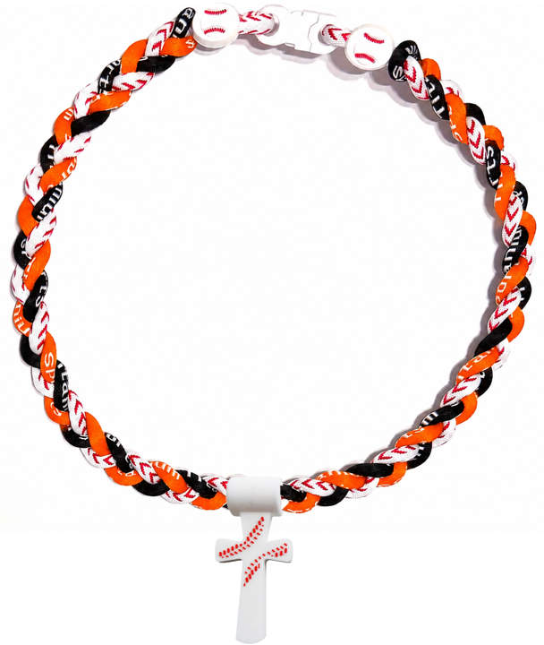 Tornado 3 Rope Necklace Baseball Stitch Clasp Orange White Black + White Cross