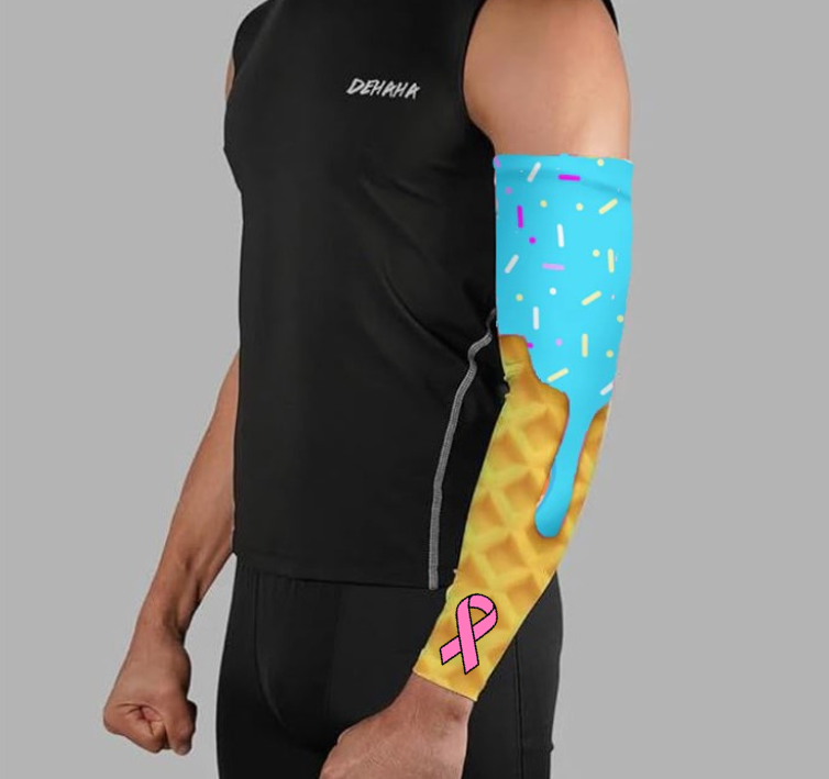 Baseball Sports Compression Arm Sleeve Pink Ribbon Cancer Awareness Blue Ice Cream Cone Drip