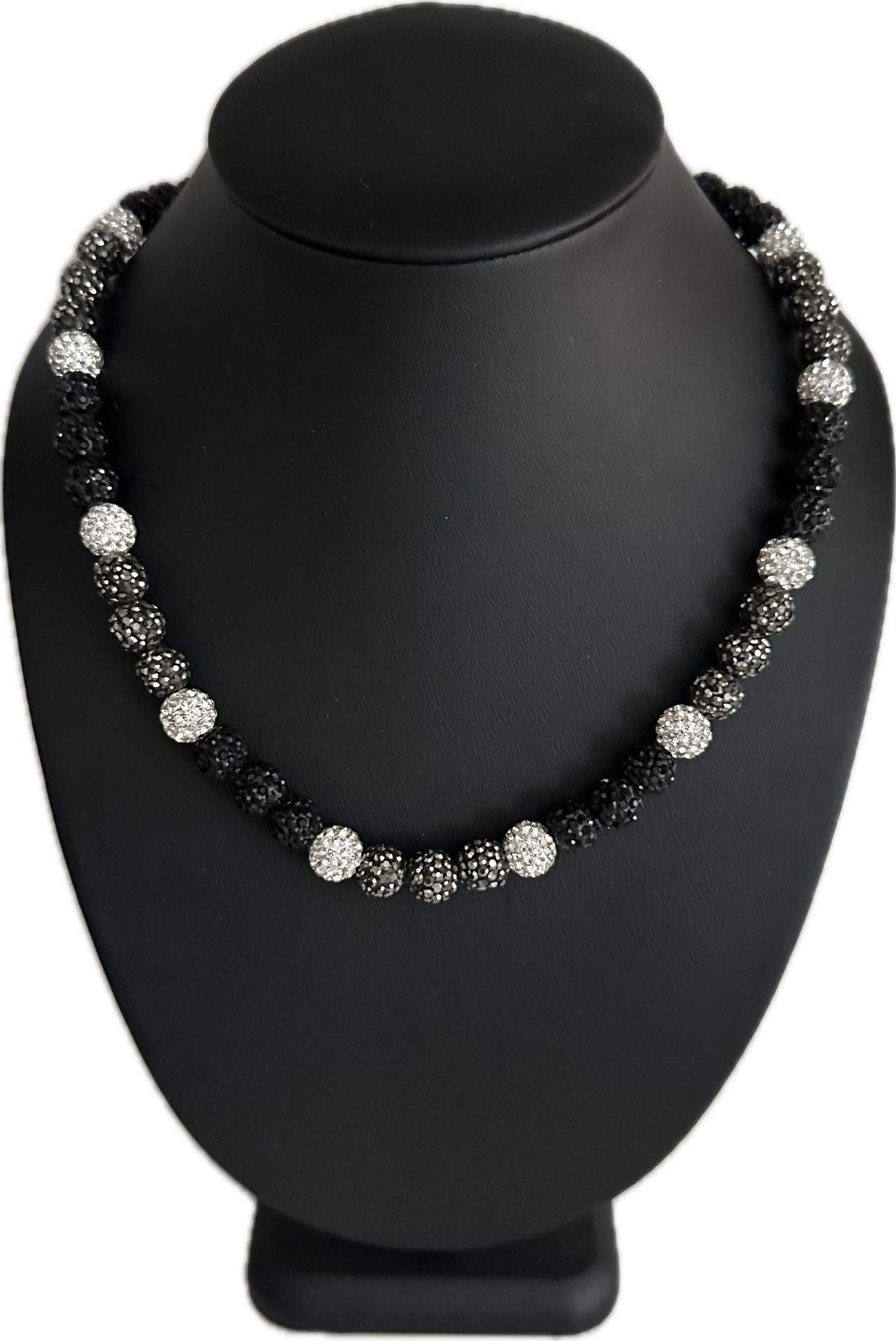 Iced Bling Disco Ball Rhinestone Crystal Bead Baseball Necklace Black Silver White