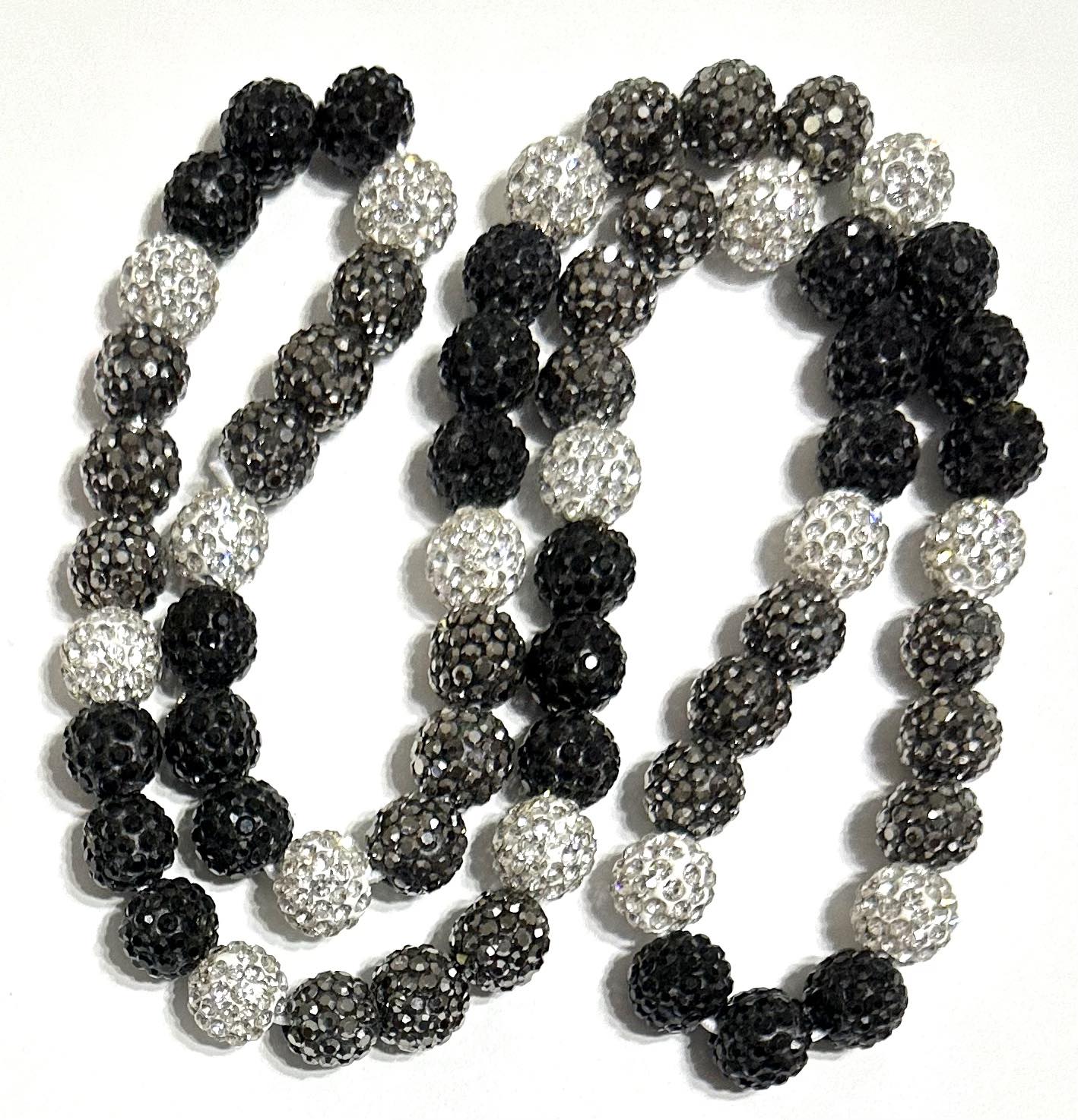 Iced Bling Disco Ball Rhinestone Crystal Bead Baseball Necklace Black Silver White