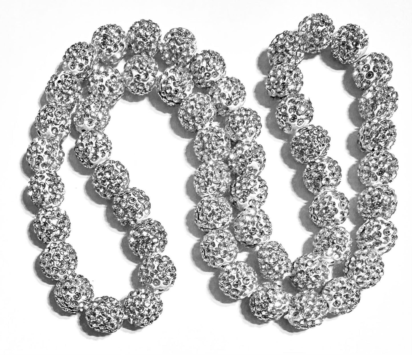 Iced Bling Disco Ball Rhinestone Crystal Bead Baseball Necklace Silver Snow