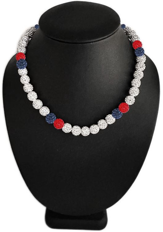 Iced Bling Disco Ball Rhinestone Crystal Bead Baseball Necklace Silver Snow Collection Navy Blue Red