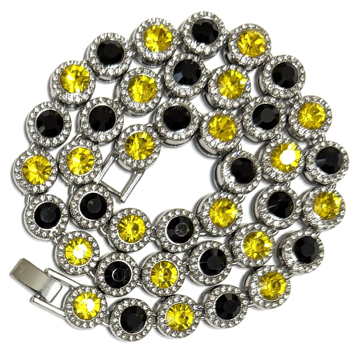Team Colors Collection Iced CZ Silver Cluster Baseball Player Chain Necklace Black Yellow