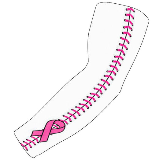 Sports Compression Arm Sleeve Pink Ribbon Cancer Awareness Baseball Stitch