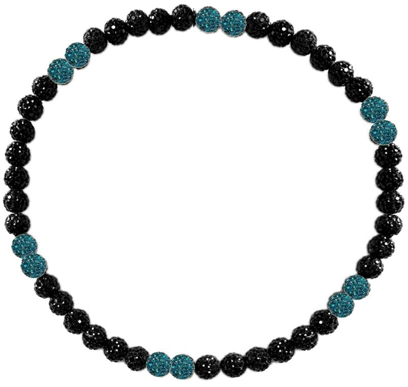 Iced Bling Disco Ball Rhinestone Crystal Bead Baseball Necklace Black Out Collection Teal Green