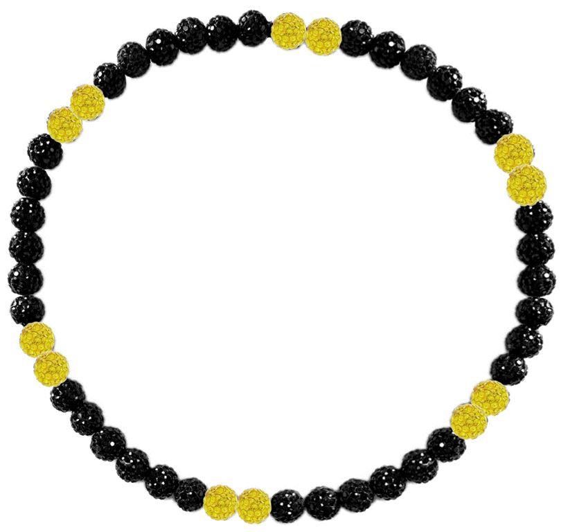 Iced Bling Disco Ball Rhinestone Crystal Bead Baseball Necklace Black Out Collection Yellow
