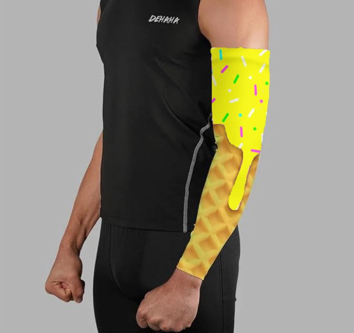 Baseball Sports Compression Arm Sleeve Lemon Yellow Ice Cream Cone Sprinkles