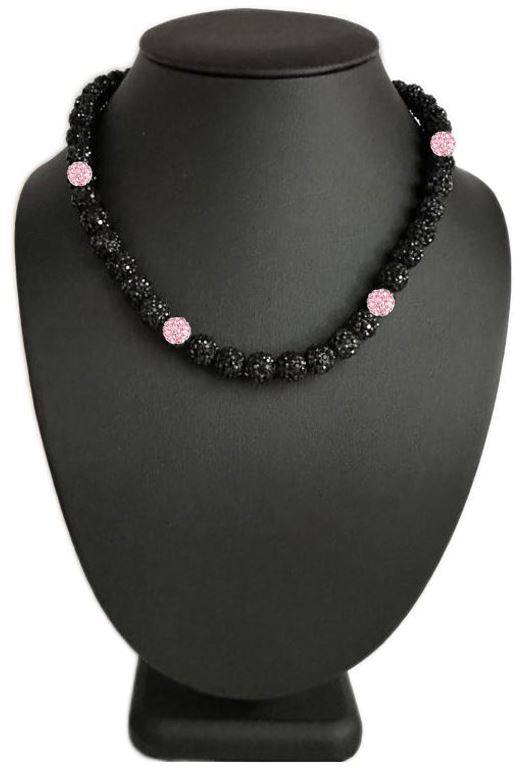 Iced Bling Disco Ball Rhinestone Crystal Bead Baseball Necklace Black Out Collection Venom Pink II