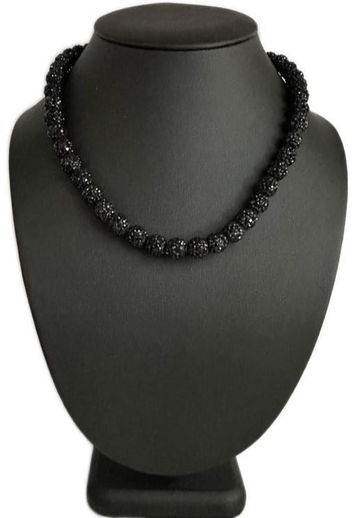 Iced Bling Disco Ball Rhinestone Crystal Bead Baseball Necklace Black Out