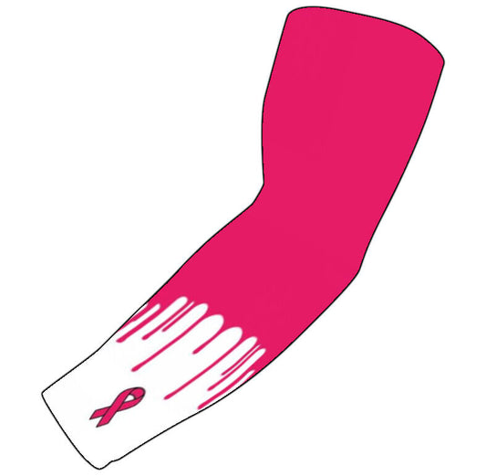Sports Compression Arm Sleeve Pink Ribbon Cancer Awareness Paint Drip