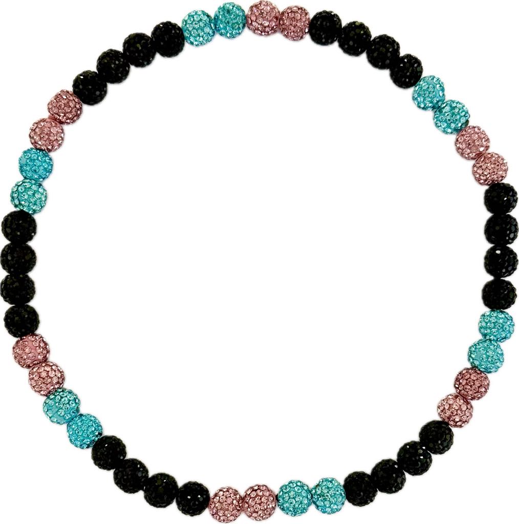 Iced Bling Disco Ball Rhinestone Crystal Bead Baseball Necklace Miami Vice Black Pink Blue